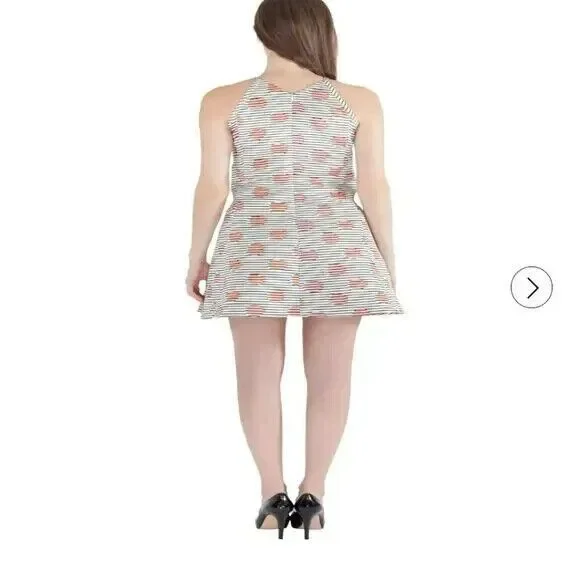 Kenzo White Polka Dot and Stripe Print Sleeveless Flared Dress Sz 36 (US 4) - Picture 4 of 11